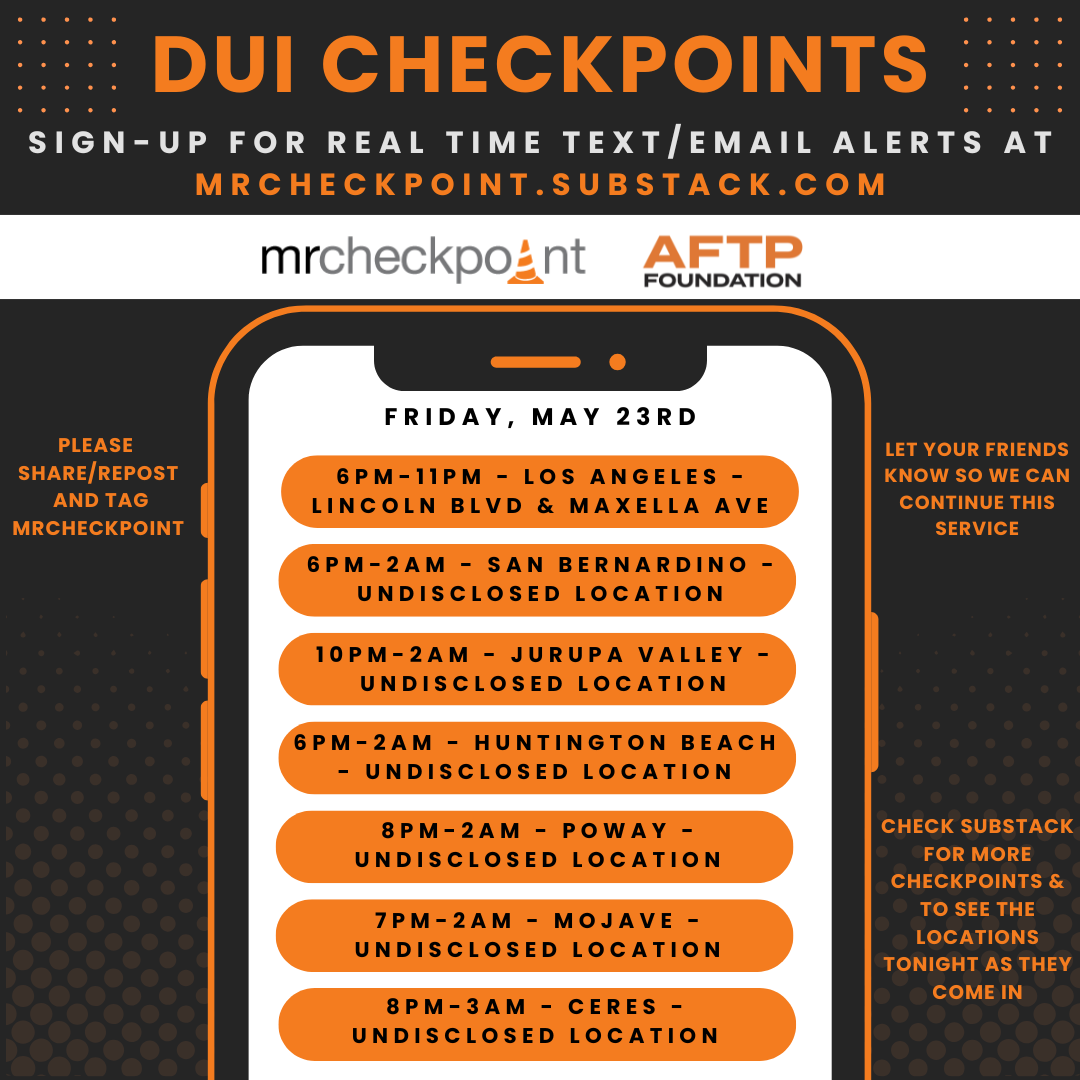 dui checkpoints friday may 23rd 2025