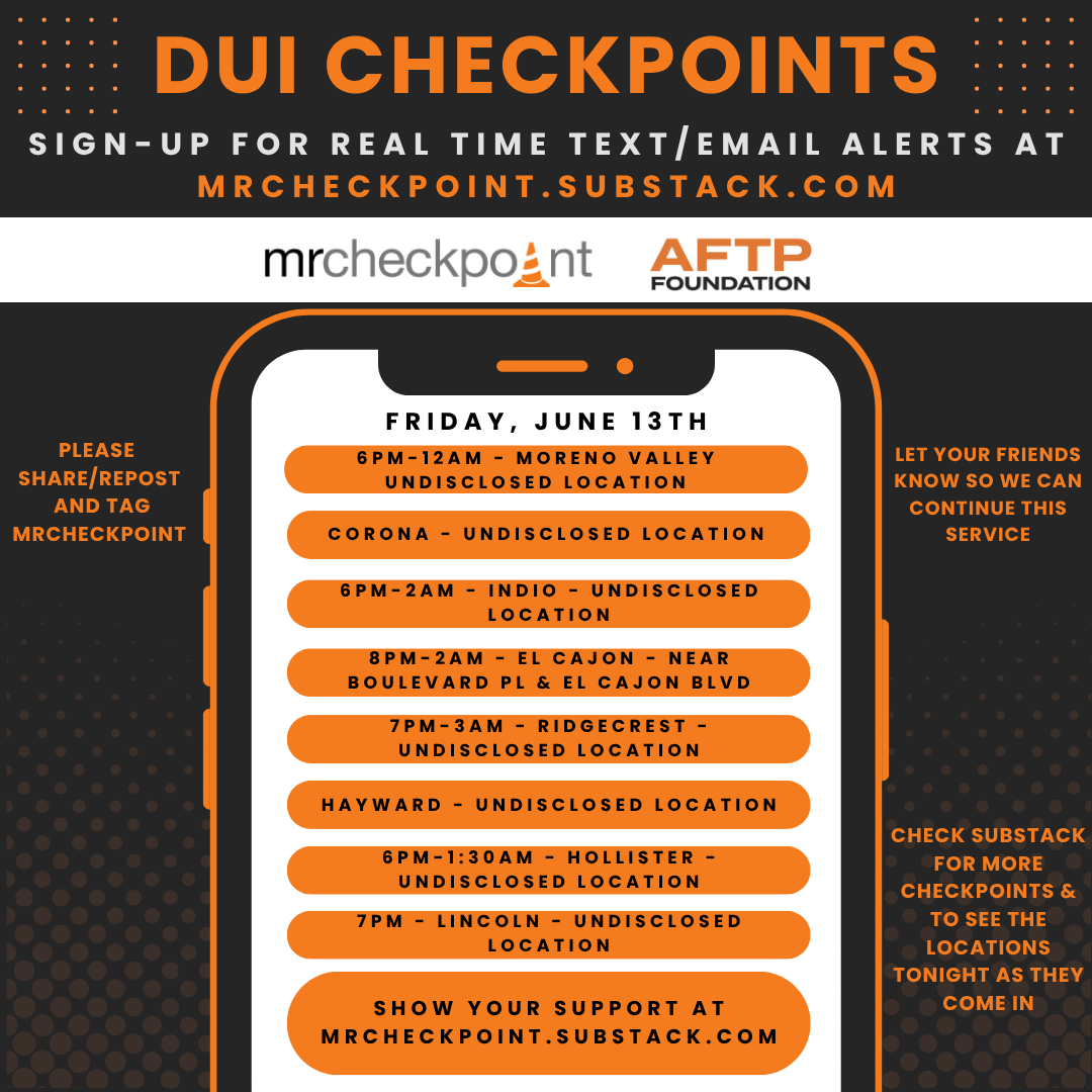 dui checkpoints friday june 13th 2025