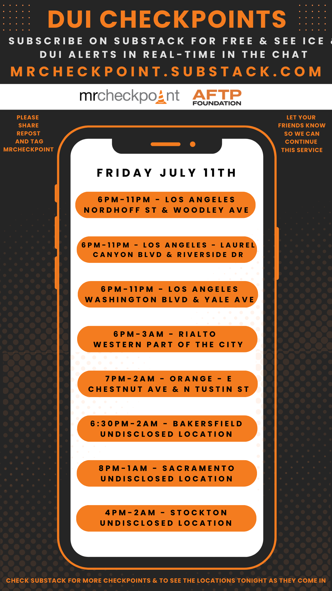 dui checkpoints friday july 11th 2025